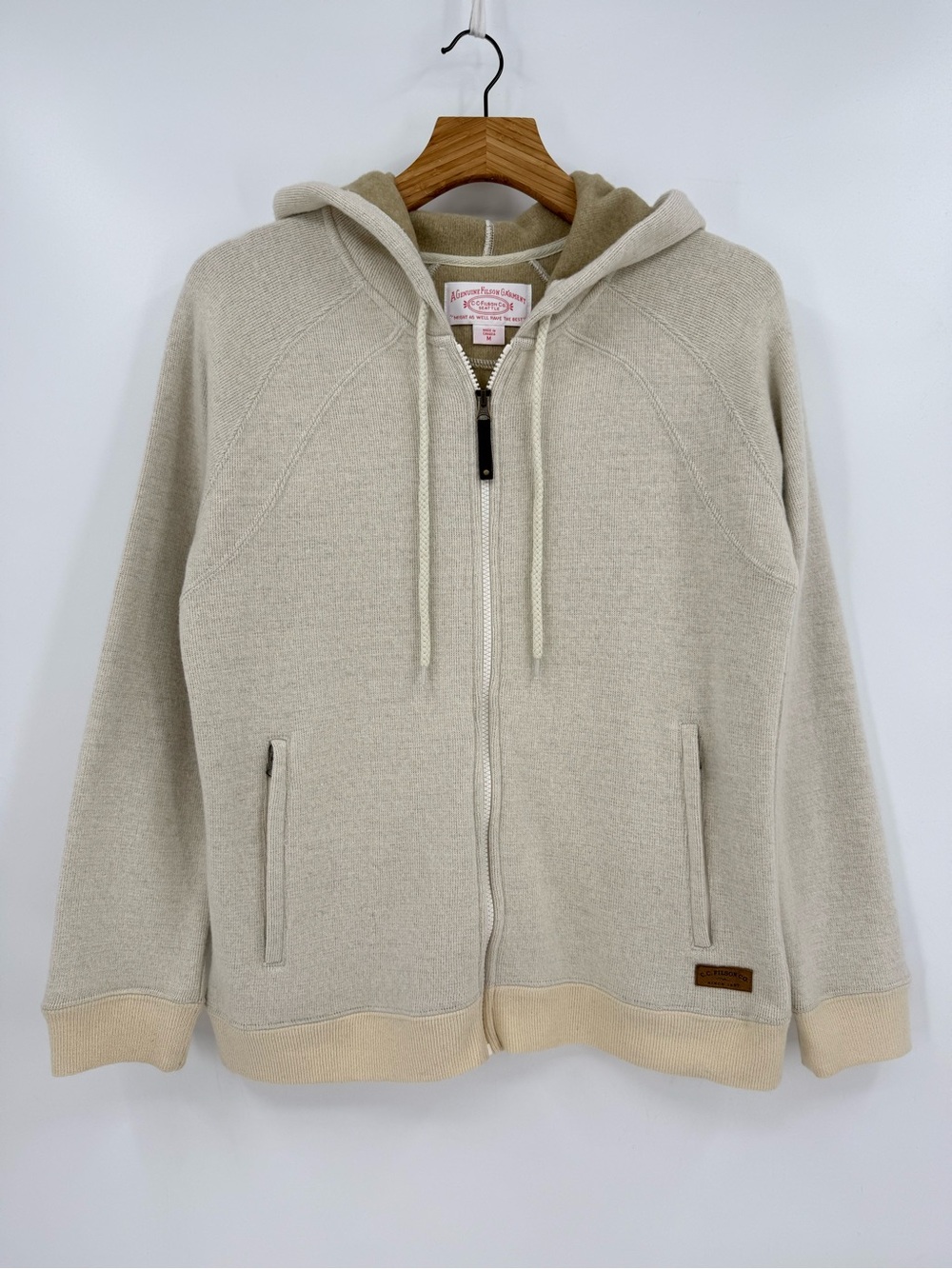 Filson Full Zip Wool Blend Hooded Jacket in Natural Size M
